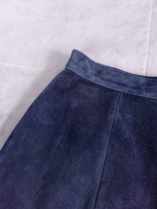 Vintage 90s SUEDE Classic Navy Mini Women's Skirt OPERA