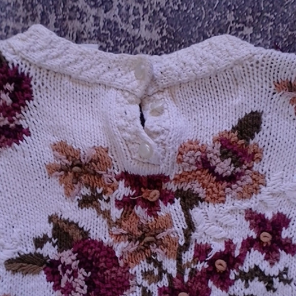VINTAGE 90s Floral Hand Knit Women's Sweater - CAPE ISLE KNITTERS
