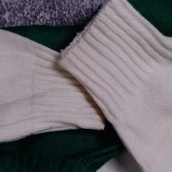 Vintage 80s Seaworth Knitwear Green and White Zip-Up Sweater