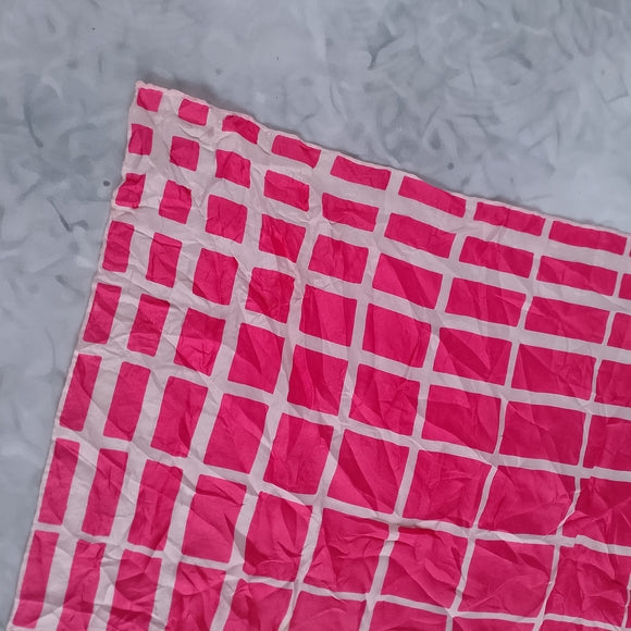 Vintage Style British Silk Handkerchief Scarf Red White Grid Pattern 26”