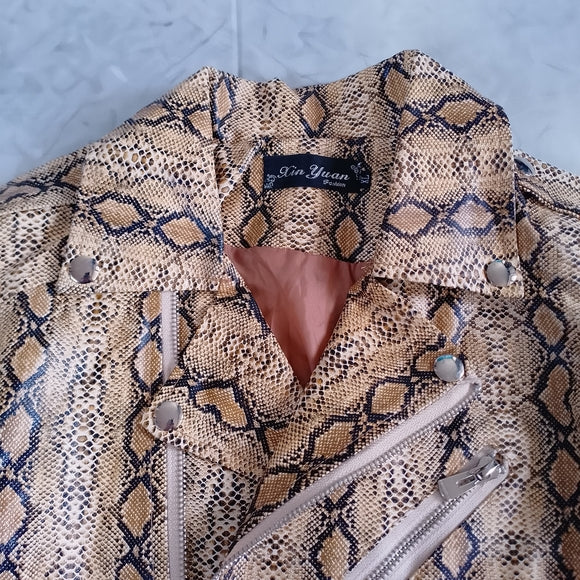 Women's Snake-Print Faux Leather Moto Jacket