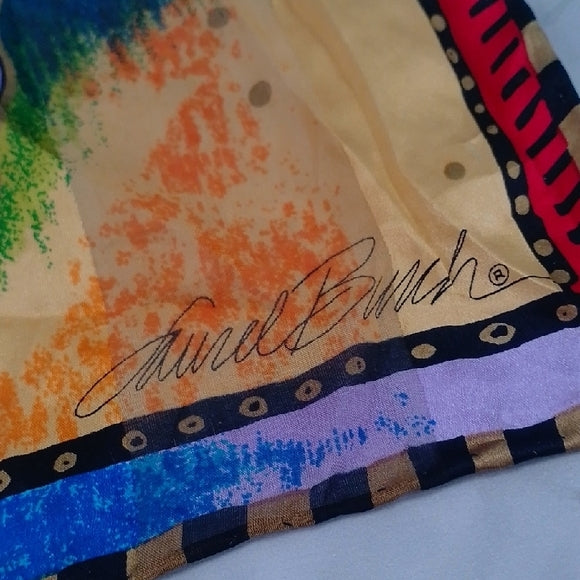 Vintage Laurel Burch “Harmony Under the Sun” Silk Scarf Sun, People & Animals