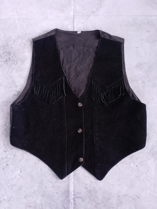 Vintage Black Suede Fringe Western Vest