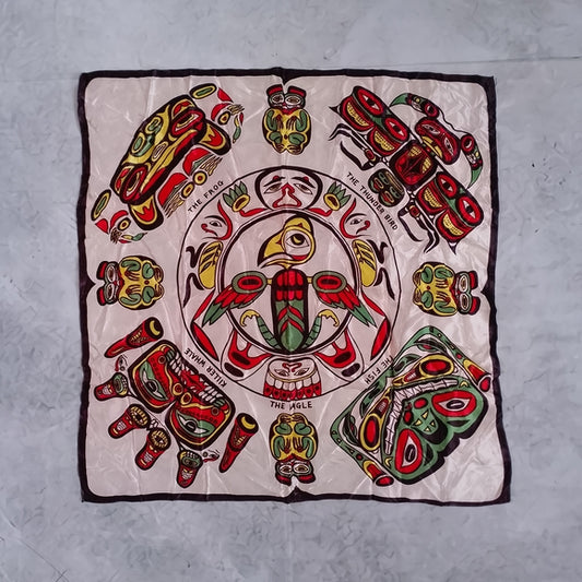 Vintage Native Canadian Haida Art Scarf Thunderbird Frog Fish Eagle Whale SILK