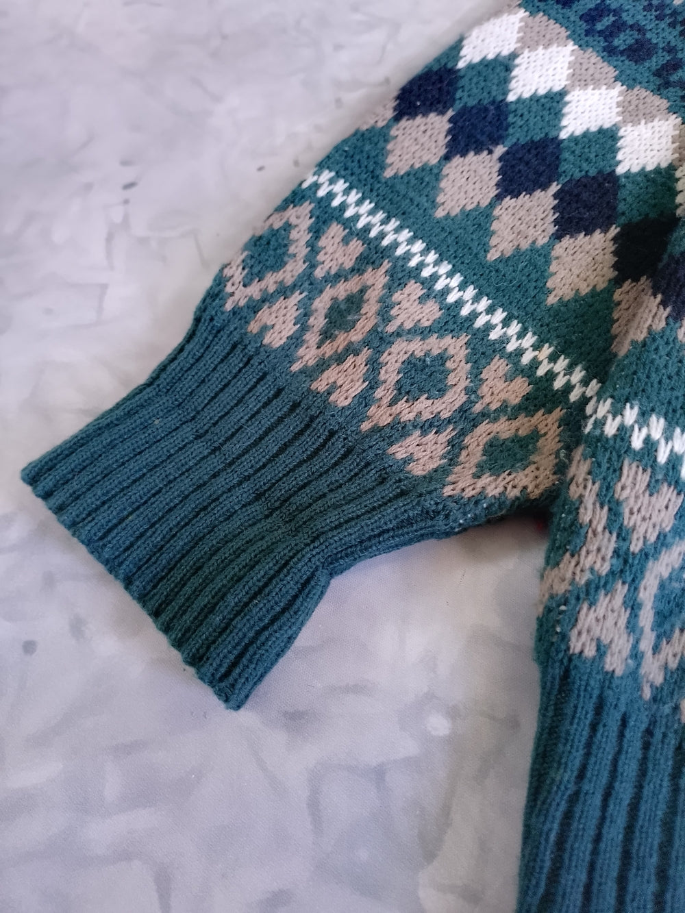 Vintage 90s Teal Patterned Men's Cardigan Sweater JONATHAN BRYAN