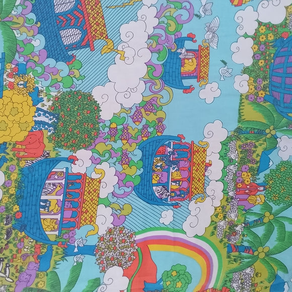 Vintage 1960-70  Noah's Ark Themed Sears FULL Flat Sheet