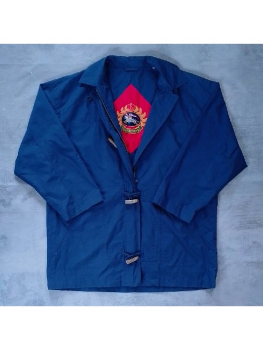 Vintage BURBERRY'S Navy Blue Jacket with Red Lining Embroidered UNISEX MAC COAT