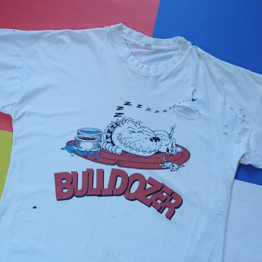 Vintage 90s Distressed BULLDOZER Sleeping Dog Graphic Tee The Original Bullies