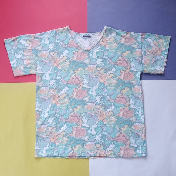 Vintage Single Stitch Floral Print Au Coton T-Shirt UNISEX