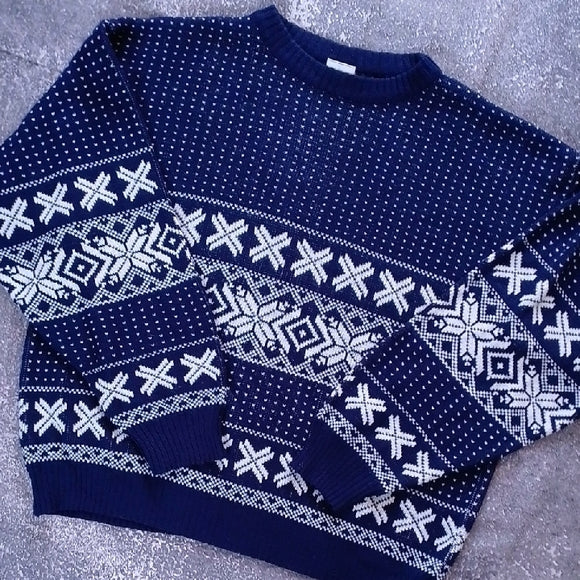 VINTAGE 90s NORTIC  STYLE Navy Blue Patterned Sweater