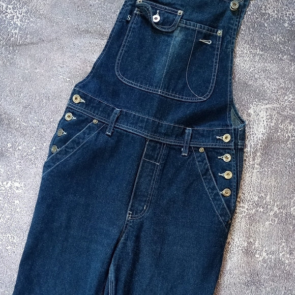 VINTAGE 90s SILVER JEANS DENIM FLARED OVERALLS BIB