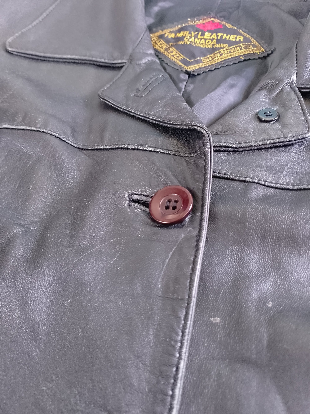 Vintage Classic Black Leather Trench Coat