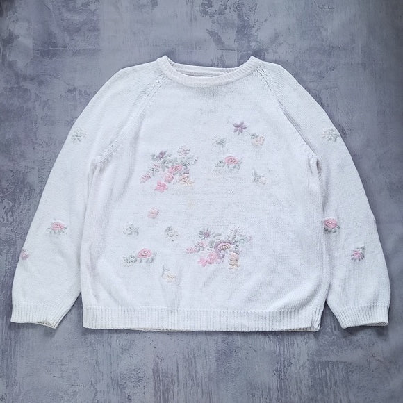 Vintage Floral Sewin White Oaks London Crewneck Knitted By Hand