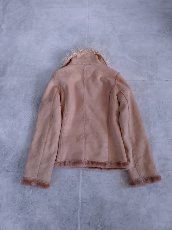 Y2K Areopostal Women’s Faux Shearling Collar Jacket in Blush