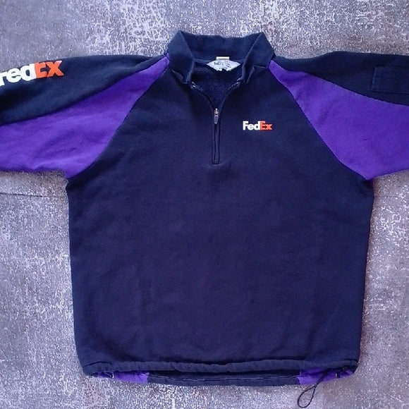 Vintage FedEx Men's Black and Purple Zip-Up Sweater Stan Herman