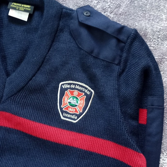 Vintage 90s Wool Ville de Montreal Inceendie Fire Fighter Sweater V-Neck