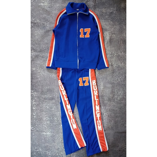 VINTAGE 70s BURLINGTON TRACKSUIT BLUE/ORANGE TALON ZIPPER #17