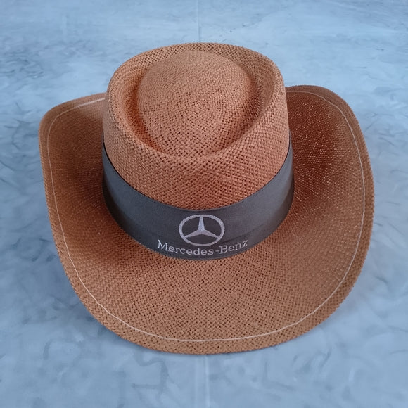 Vintage Straw Cowboy Hat Mercedes-Benz Logo Rancher Western Hat ATEXACE UNIHAT