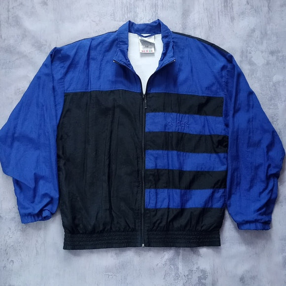 Vintage 90s Adidas Blue Black Stripes Windbreaker Jacket UNISEX