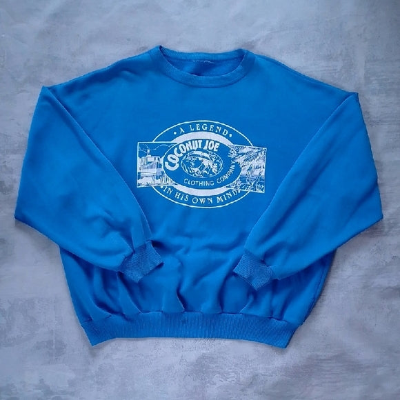 VINTAGE 90s COCONUT JOE GRAPHIC CREWNECK SWEATER BLUE UNISEX