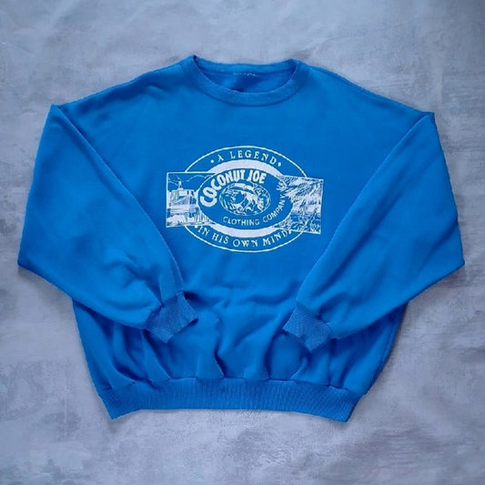 VINTAGE 90s COCONUT JOE GRAPHIC CREWNECK SWEATER BLUE UNISEX