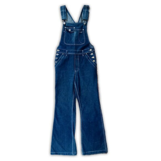VINTAGE 90s SILVER JEANS DENIM FLARED OVERALLS BIB