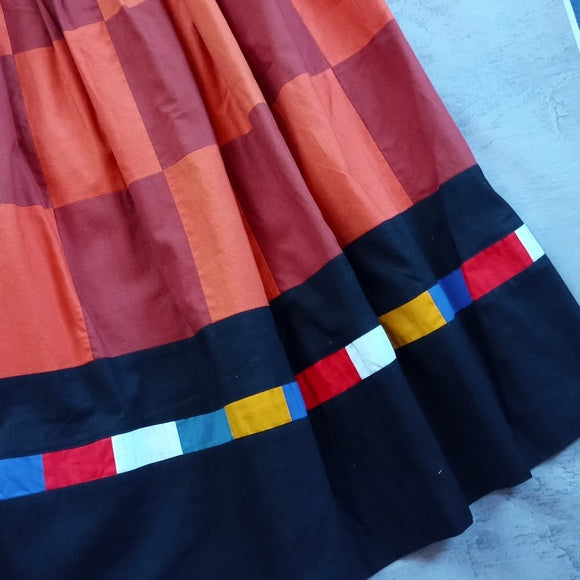Vintage Michel Harcourt Paris Women's Skirt Orange Block Pattern