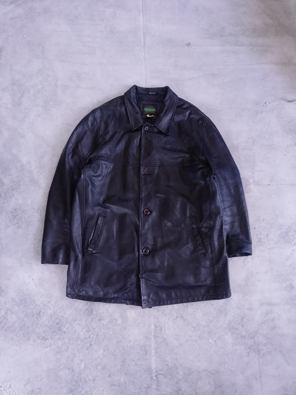 Vintage 90s Men's Black Leather Button-Front Coat Classic Style