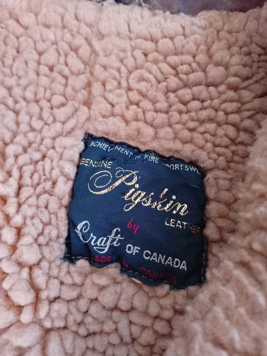 Vintage Leather/Suede Sherpa Double-Breasted Casual Overcoat Craft Of Canada