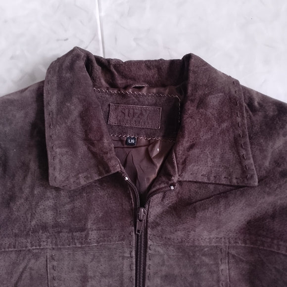 Suzy Shier Suede Zip Front Women's Jacket - Brown
