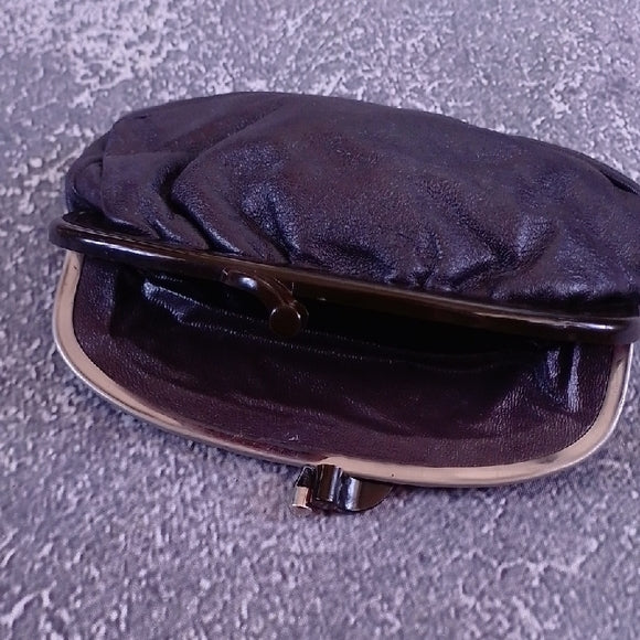 Vintage 70s Brown Leather Clutch: Lucite Frame Purse