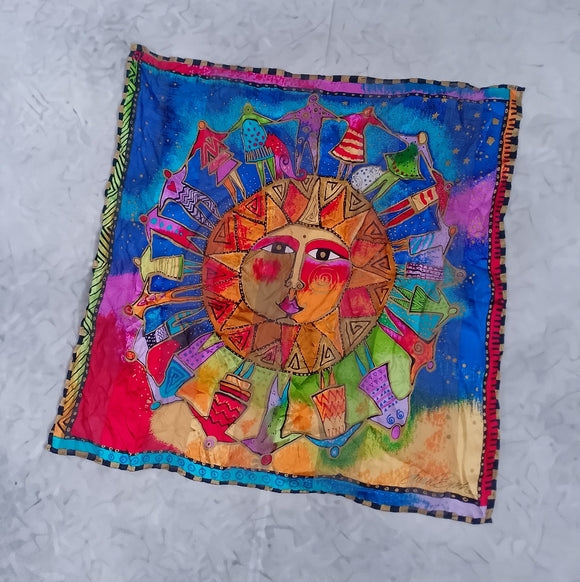 Vintage Laurel Burch “Harmony Under the Sun” Silk Scarf Sun, People & Animals