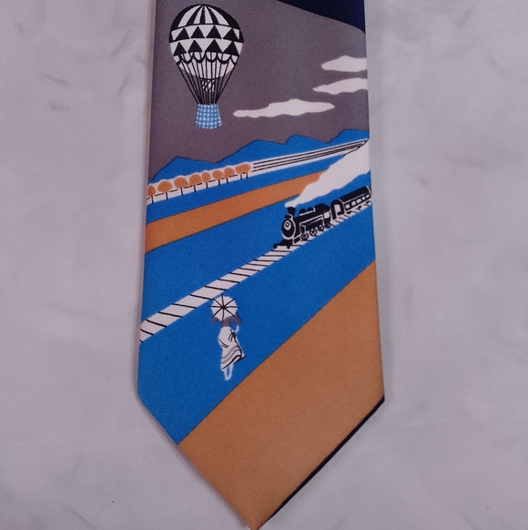 Christian Dior Blue and Tan Men's Tie Tain and Air Balloon