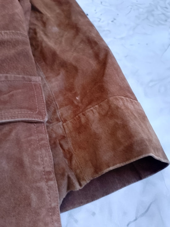 Vintage Leather/Suede Sherpa Double-Breasted Casual Overcoat Craft Of Canada