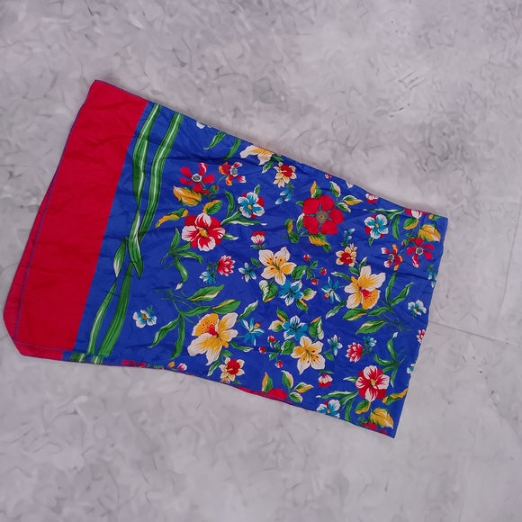 Vintage Floral Blue & Red Silk Scarf 44 x 13
