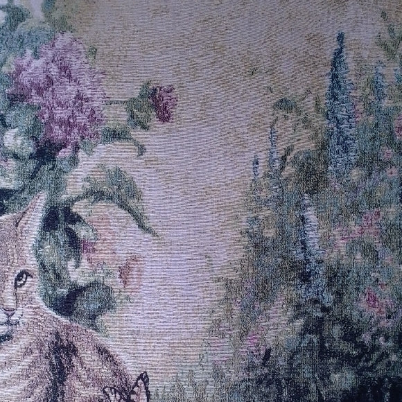 VINTAGE 1996 Floral Cat Tapestry with Tan and Gray Cats PICKEN