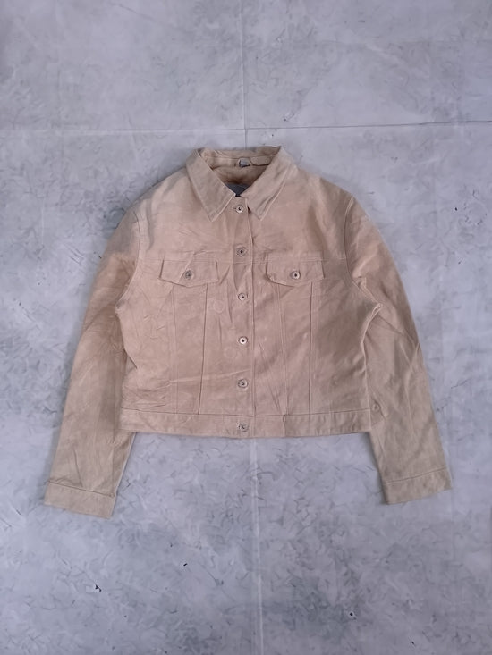 Cropped Beige Suede Jacket - Women's Lightweight Trucker Style