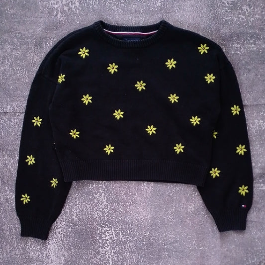 Tommy Hilfiger Black Sweater with Yellow Floral Design