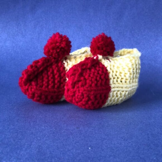 NWT Vintage Handmade Knitted Burgundy Yellow Children’s Slipper Booties