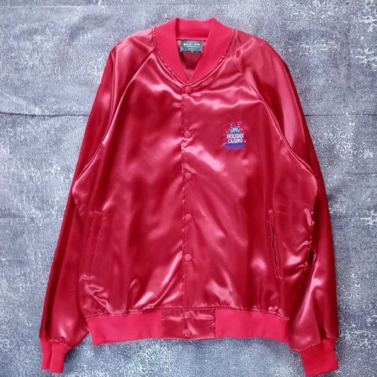 Vintage 90s HOLIODAY CASINO  LOSA VEGAS NEWYORK RED SATIN JACKET