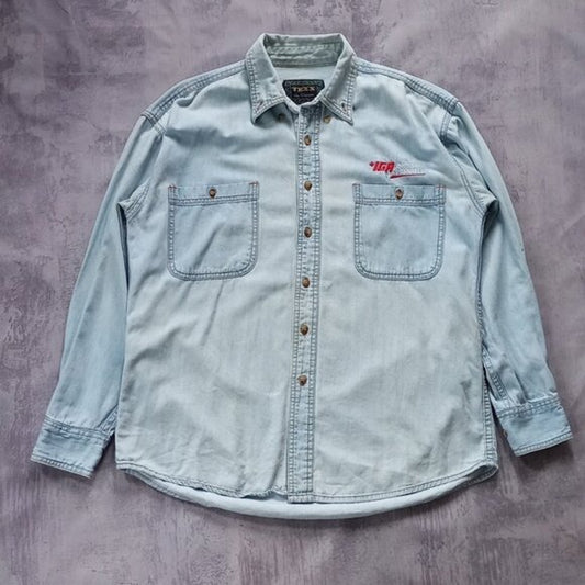 Vintage 90s IGA Home Town Proud Denim Button-Up Shirt