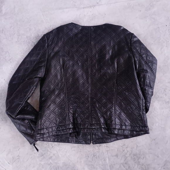 Quilted Faux Leather Jacket - Black - CLEO