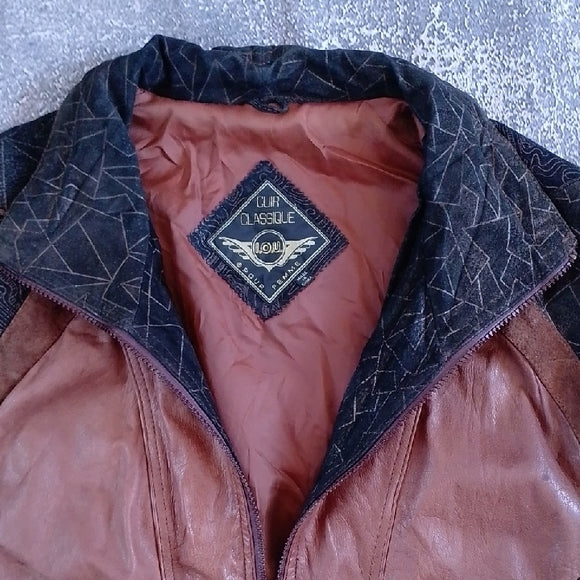 Vintage 80s Leather Patchwork Jacket Western Style UNISEX