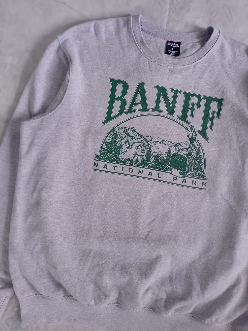 Banff National Park Crewneck Sweatshirt - Light Gray with Green Print