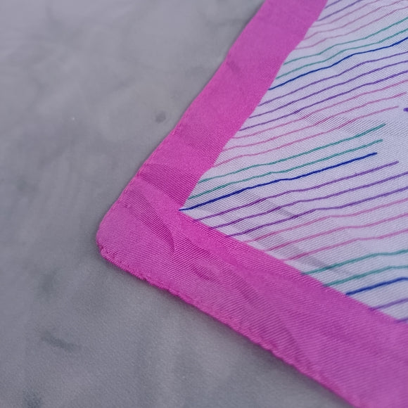 Vintage Floral Silk Scarf Purple White Square Scarf 26” Retro Neck Head Scarf
