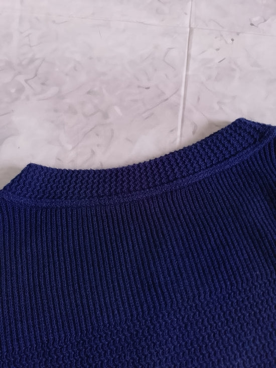 Vintage 90s Navy Blue Mixed-Media Sweater VIA FARINO