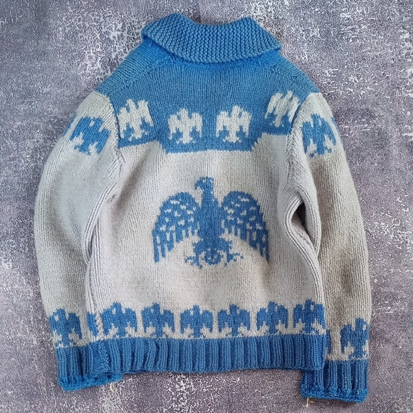 Vintage 1950s Thunderbird Sweater Wool Shawl Collar Cowichan Cardigan