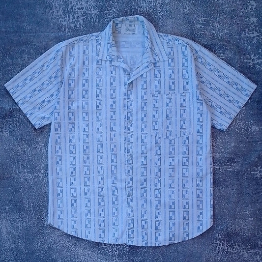 Vintage 90s Japanese Men's Blue Patterned Short Sleeve Shirt St.Marks