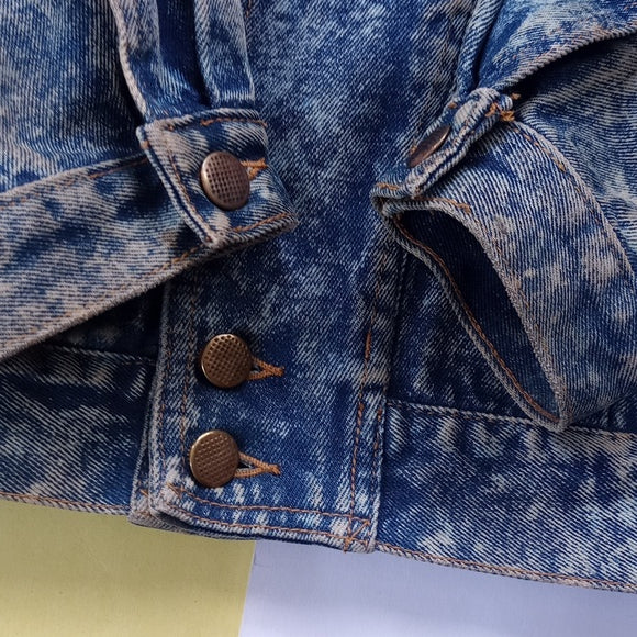 Vintage 80s Fiori Acid Wash Leather Trim Jean Denim Jacket