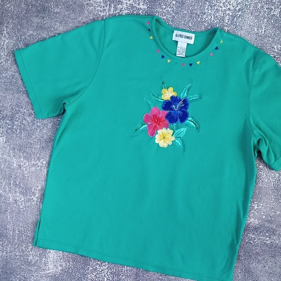 Vintage 90s Green Floral Embroidered Top ALRED DUNNER